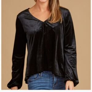 ALTAR'D STATE Black Velour Long Sleeve Vneck Blouse High Low Top | Size M